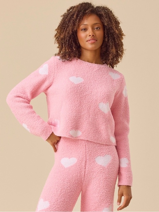 Altar'd State Sweaters - Altar'd State Pink Heart Fuzzy Crewneck Sweater